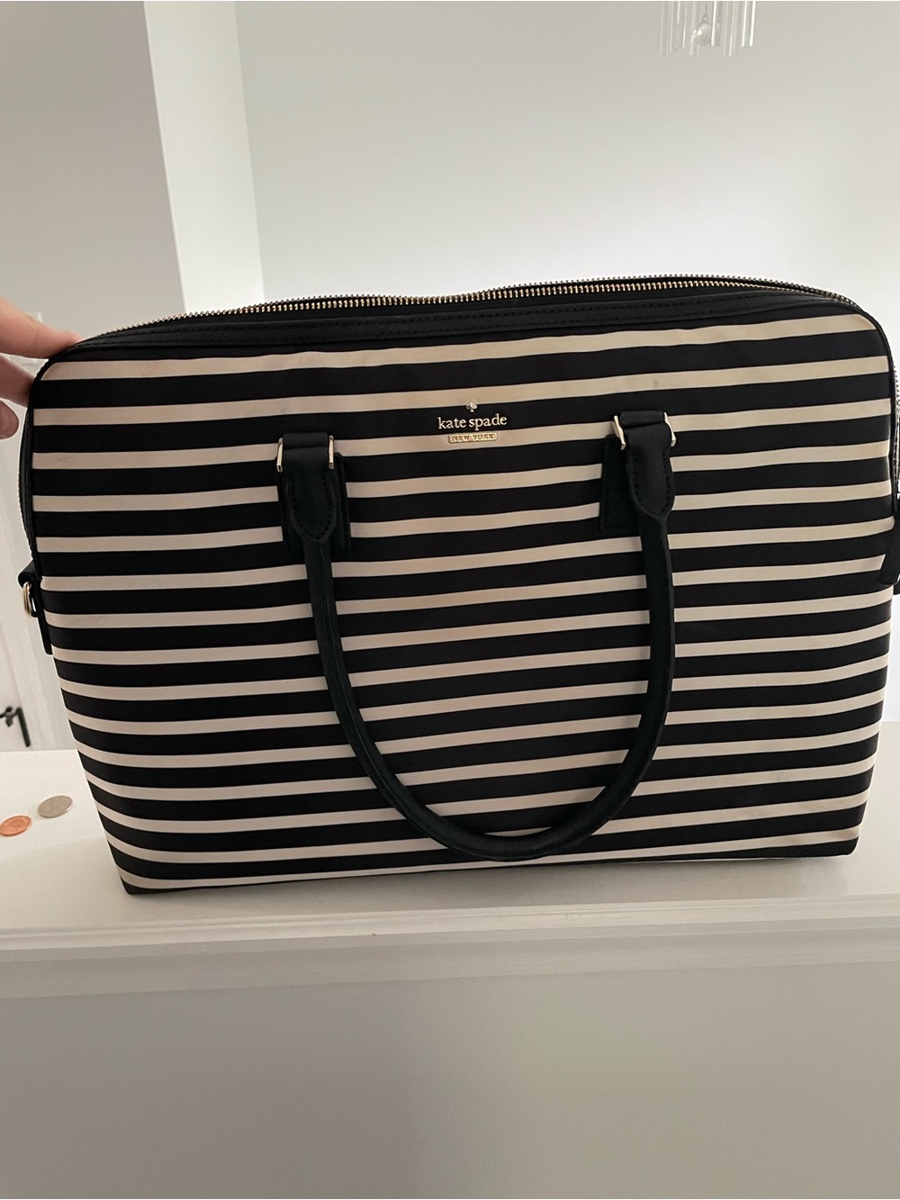 kate spade Black and White Striped Laptop Tote